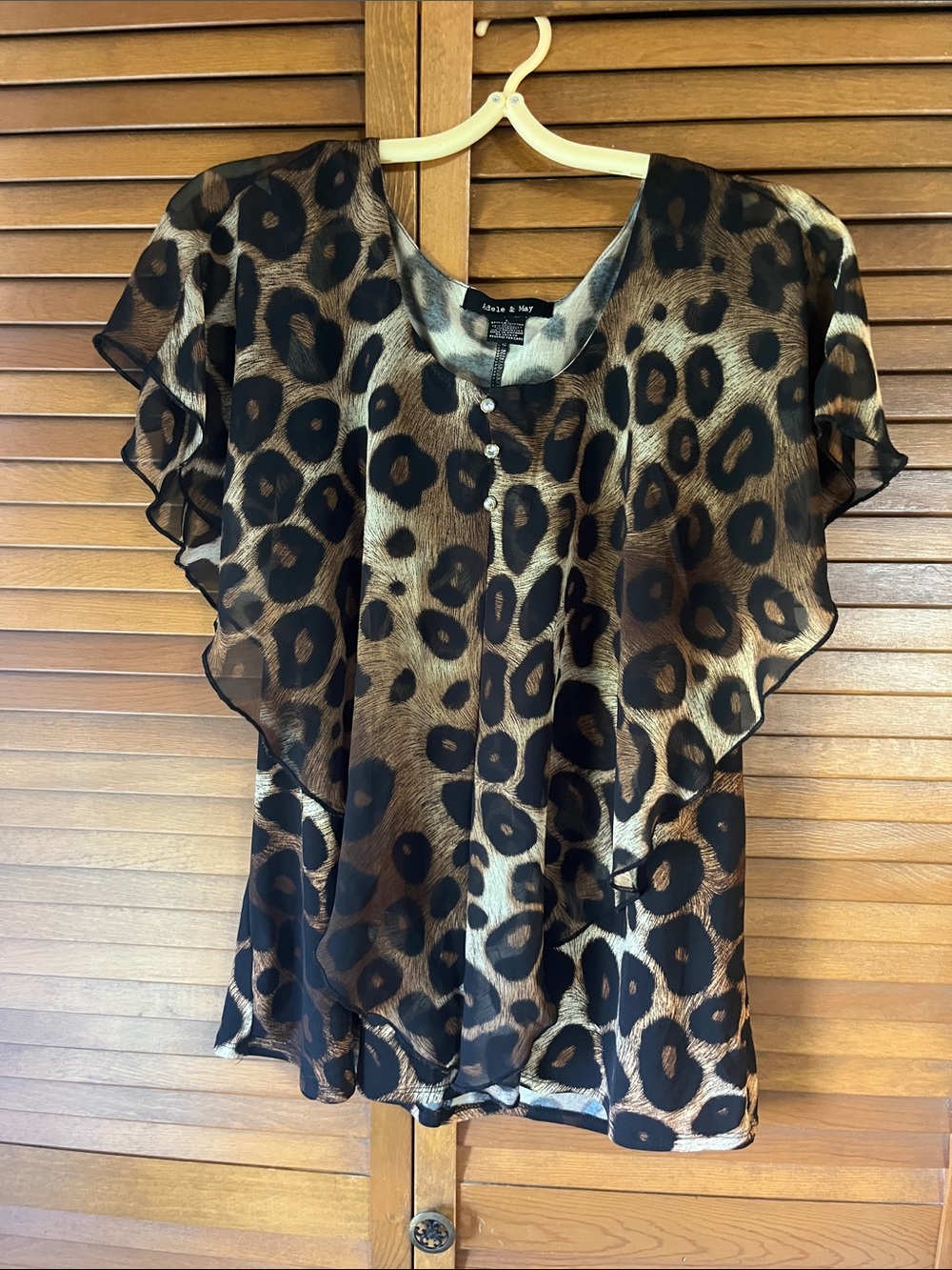 Adele & May Brown and Black Leopard Print Rufffle Sleeve Blouse Size L